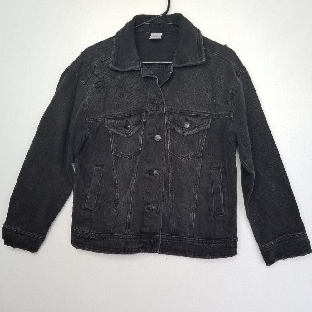 Rugged Biker Grungy Distressed Black Jean Jacket Size Sm (3/5)